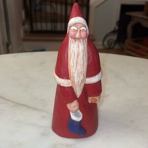 Vintage Signed Hand Carved Wooden Santa EEEUC